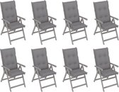 Decoways - Tuinstoelen 8 st verstelbaar met kussens acaciahout grijs