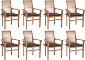 Decoways - Eetkamerstoelen 8 st met taupe kussens massief teakhout