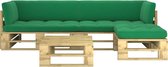Decoways - 4-delige Loungeset pallet met kussens groen geïmpregneerd hout