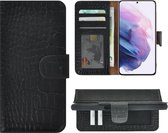 Samsung Galaxy S21 Plus hoesje - Bookcase - Samsung S21 Plus Hoesje Wallet Echt Leer Croco Zwart Cover