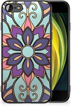 Smartphone Hoesje Geschikt voor iPhone 7/8/SE 2020/2022 TPU Bumper met Zwarte rand Paarse Bloem