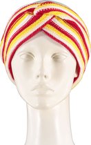 Apollo - Gebreide Hoofdband - gekleurde hoofdband - rood-wit-geel - one size - Carnaval - Carnaval accessoires - Hoofdband oeteldonk