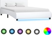 Decoways - Bedframe met LED kunstleer wit 140x200 cm