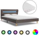 Decoways - Bed met LED en matras stof taupe 120x200 cm