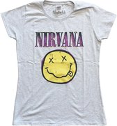 Nirvana Dames Tshirt -XL- Xerox Smiley Pink Grijs