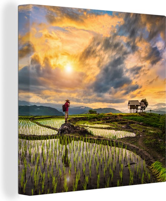 Tableau sur toile Les belles rizières de Thaïlande sous un grand ciel coloré  - 90x90... | bol