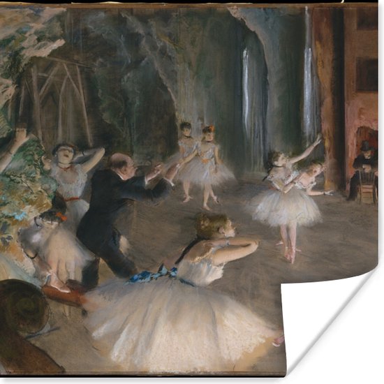 Poster The Rehearsal of the Ballet on Stage - Schilderij van Edgar Degas - 30x30 cm - Kerstversiering - Kerstdecoratie voor binnen - Kerstmis