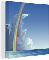 Canvas Schilderij Een illustratie van een regenboog boven de zee - 90x90 cm - Wanddecoratie