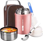 Thermoskan voor voedsel 750ml - thermosfles etenswaren soep, fruit, babyvoeding etc - Lunchbox - Thermos met isolerende opbergtas, lepel en sponsborstel -Voedseldrager- roze