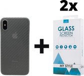 Backcase Carbon Hoesje iPhone XS Wit - 2x Gratis Screen Protector - Telefoonhoesje - Smartphonehoesje