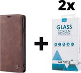 CaseMe Bookcase Pasjeshouder Hoesje iPhone XS Bruin - 2x Gratis Screen Protector - Telefoonhoesje - Smartphonehoesje