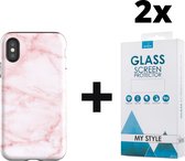 Backcover Marmerlook Hoesje iPhone XS Roze - 2x Gratis Screen Protector - Telefoonhoesje - Smartphonehoesje