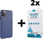 Backcover Slangenprint Fashion Hoesje iPhone 12 Pro Blauw - 2x Gratis Screen Protector - Telefoonhoesje - Smartphonehoesje