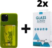 Crystal Backcase Transparant Shockproof Met Pasjeshouder Hoesje iPhone 11 Pro Max Geel - 2x Gratis Screen Protector - Telefoonhoesje - Smartphonehoesje