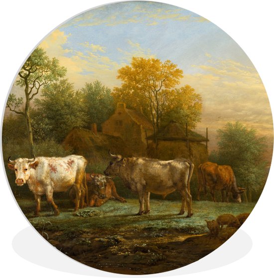 WallCircle - Wandcirkel ⌀ 90 - Vee in de weide - Schilderij van Paulus Potter - Ronde schilderijen woonkamer - Wandbord rond - Muurdecoratie cirkel - Kamer decoratie binnen - Wanddecoratie muurcirkel - Woonaccessoires