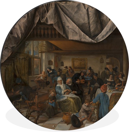 WallCircle - Wandcirkel - Muurcirkel - Het leven van de mens - Jan Steen - Aluminium - Dibond - ⌀ 120 cm - Binnen en Buiten XXL