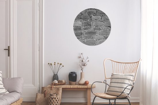 WallCircle - Cercle Mural - Cercle Mural - Mur - Pierre - Antique - Zwart - Wit - Aluminium - Dibond - 60x60 cm - Intérieur et Extérieur
