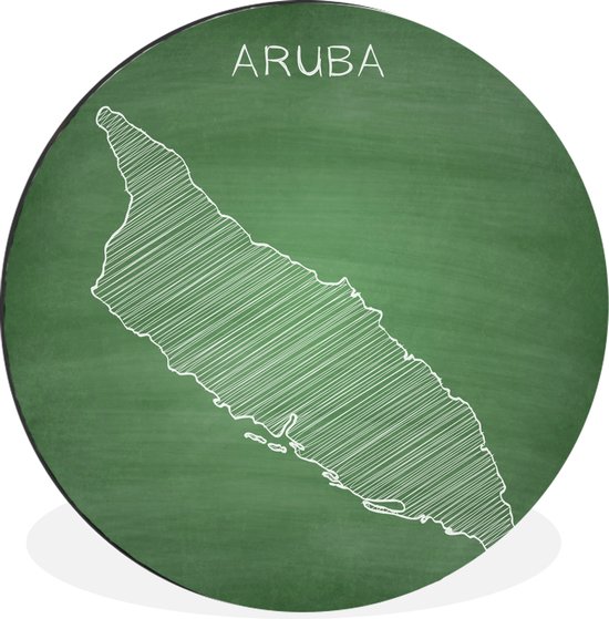 WallCircle - Wandcirkel - Muurcirkel - Een illustratie van Aruba op een krijtbord - Aluminium - Dibond - ⌀ 60 cm - Binnen en Buiten