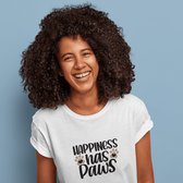 Happiness Has Paws T-Shirt, Uniek Ontwerp Voor Hondenliefhebbers,Leuke Cadeau-T-Shirts, Grappige Unisex Tees Voor Hondenbezitters, D001-069W, XXL, Wit