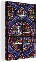 Canvas Schilderij Afbeelding van glas in lood glas in een kathedraal in Chartres - 80x120 cm - Wanddecoratie