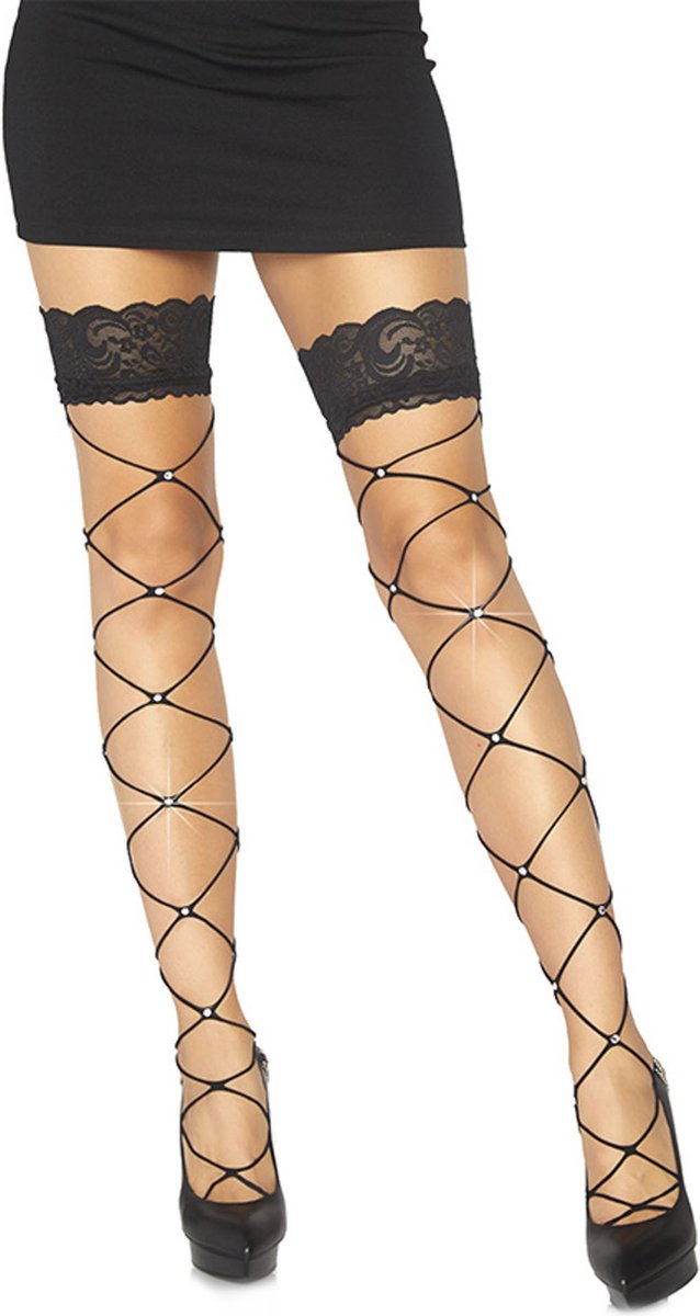 Wide net thigh high w chrystal