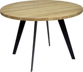 Britt: Salontafel - koffietafel - bijzettafel – lage tafel – woonkamer tafel rond met zwart stalen frame (40x40mm) en massief eiken blad (rustiek). Ø 60cm h: 40cm. Hoogwaardige kwa