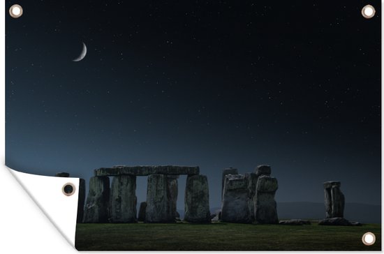 Tuindecoratie Stonehenge in de nacht met een maan - 60x40 cm - Tuinposter - Tuindoek - Buitenposter