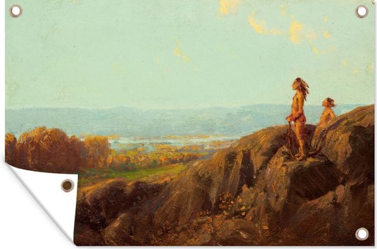 Tuindecoratie Landscape with Indian Scouts - Schilderij van Julian Onderdonk - 60x40 cm - Tuinposter - Tuindoek - Buitenposter