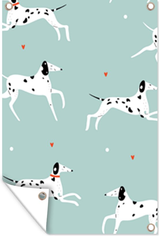 Affiche de jardin - Toile de Posters de jardin de jardin extérieur - Dessin de Chiens avec des dalmatiens qui courent avec un fond bleu clair - 80x120 cm - Jardin