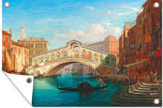 Tuindecoratie Venetië, uitzicht op de Rialto brug - schilderij van Gustaf Wilhelm Palm - 60x40 cm - Tuinposter - Tuindoek - Buitenposter