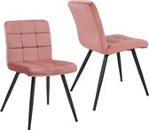 HNNHOME Set van 2 x Cubana keuken eetkamer gestoffeerde stoel lounge woonkamer stoel zacht fluweel receptie pub restaurantstoel met sterke zwarte metalen poten (roze, fluweel)