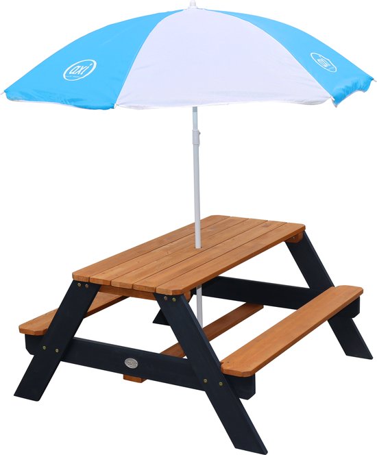 AXI Nick Picknicktafel Bruin - Parasol Groen/wit