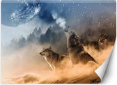 Trend24 - Behang - Howling Wolven - Behangpapier - Fotobehang Dieren - Behang Woonkamer - 100x70 cm - Incl. behanglijm