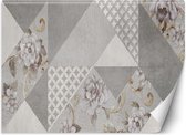 Trend24 - Behang - Bloemen Op Grijze Textuur - Behangpapier - Fotobehang 3D - Behang Woonkamer - 100x70 cm - Incl. behanglijm