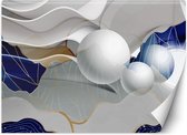 Trend24 - Behang - 3D-Abstracte Golven En Bollen - Vliesbehang - Behang Woonkamer - Fotobehang - 100x70 cm - Incl. behanglijm