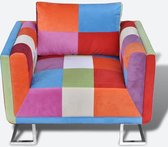 Furnibella – Fauteuil met Patchwork Ontwerp en Verchroomde Poten Kubus Stof Stoel