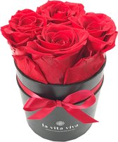 La Vita Viva rozenbox met 4 geconserveerde rode rozen, rond- Valentijn cadeautje