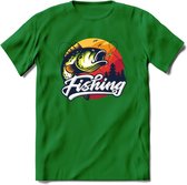 Fishing - Vissen T-Shirt | Grappig Verjaardag Vis Hobby Cadeau Shirt | Dames - Heren - Unisex | Tshirt Hengelsport Kleding Kado - Donker Groen - 3XL