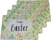 Placemats pasen met tekst "Happy Easter" - Lichtgroen / Wit / Multicolor - Kunststof - 43 x 28 cm - 4 stuks - Placemat - Pasen - Easter - Eten - Tafelen - Servies
