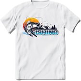 Fishing - Vissen T-Shirt | Grappig Verjaardag Vis Hobby Cadeau Shirt | Dames - Heren - Unisex | Tshirt Hengelsport Kleding Kado - Wit - XXL