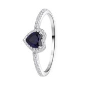 Lucardi - Dames Ring hart zirkonia blauw - Ring - Cadeau - Echt Zilver - Zilverkleurig