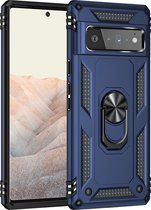 Google Pixel 6 Pro Hoesje - Mobigear - Armor Ring Serie - Hard Kunststof Backcover - Blauw - Hoesje Geschikt Voor Google Pixel 6 Pro