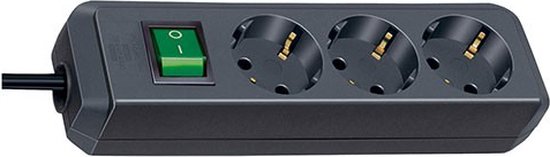 Barrette d'alimentation Brennenstuhl Eco-Line avec 3 contacts et interrupteur / noir - 5 mètres