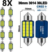 ( Set 8 Stuks ) C5W 36mm Helder Wit 6500K 12V LED CANbus Geschikt met ESP CHIP foutloos - 3014 Cree 30-SMD  - 6500 Kelvin -1100 Lumen - Instrument - Interieur verlichting - RTH36W