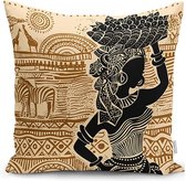 Zethome - Afrikaanse Vrouw  Kussenhoes  43x43 cm - Afrika Patroon - Dubbelzijdig Geprint - Soft Touch – Pillow Cover -  Vierkant - Ritssluiting Weggewerkt