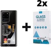 Crystal Backcase Shockproof Met Pasjeshouder Hoesje Samsung S20 Ultra Transparant - 2x Gratis Screen Protector - Telefoonhoesje - Smartphonehoesje