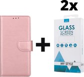 Kunstleer Bookcase Hoesje Met Pasjeshouder Samsung Galaxy A20e Roze - 2x Gratis Screen Protector - Telefoonhoesje - Smartphonehoesje