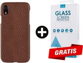 Backcover Slangenprint Fashion Hoesje iPhone XR Bruin - Gratis Screen Protector - Telefoonhoesje - Smartphonehoesje