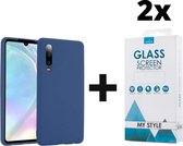 Siliconen Backcover Hoesje Huawei P30 Lite Blauw - 2x Gratis Screen Protector - Telefoonhoesje - Smartphonehoesje