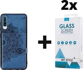 Backcover Fashion Mini Wallet Hoesje Samsung Galaxy A70 Blauw - 2x Gratis Screen Protector - Telefoonhoesje - Smartphonehoesje